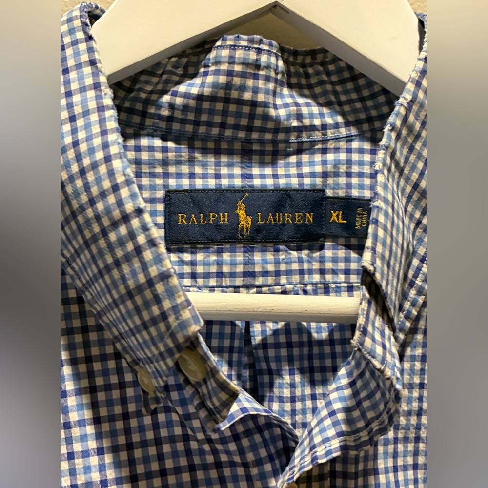 👔 Ralph Lauren Men’s Navy & White Gingham Button-Down Shirt Size XL - Picture 3 of 6